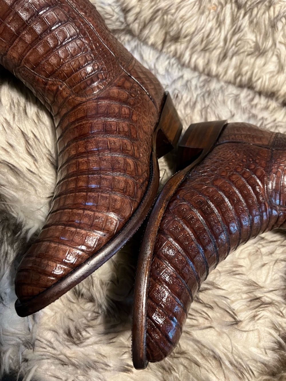 BIG SALE!!Short Time! LUCCHESE men FULL CAIMAN GATOR WESTERN Boots-brown-Sz 9 EE - Picture 11 of 16